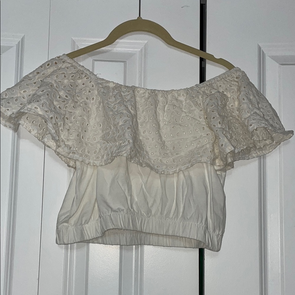 Zara girls Off-Shoulder White Eyelet Top